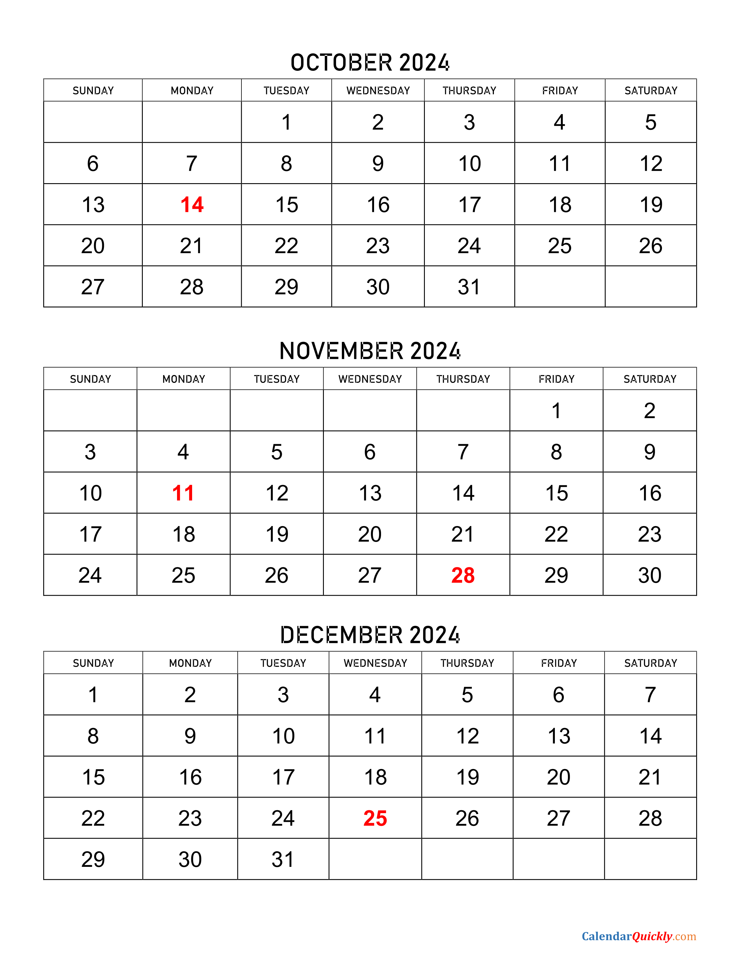 2024 October November December Calendar Printable 2024 CALENDAR PRINTABLE - Free Printable A4 Calendar December 2024