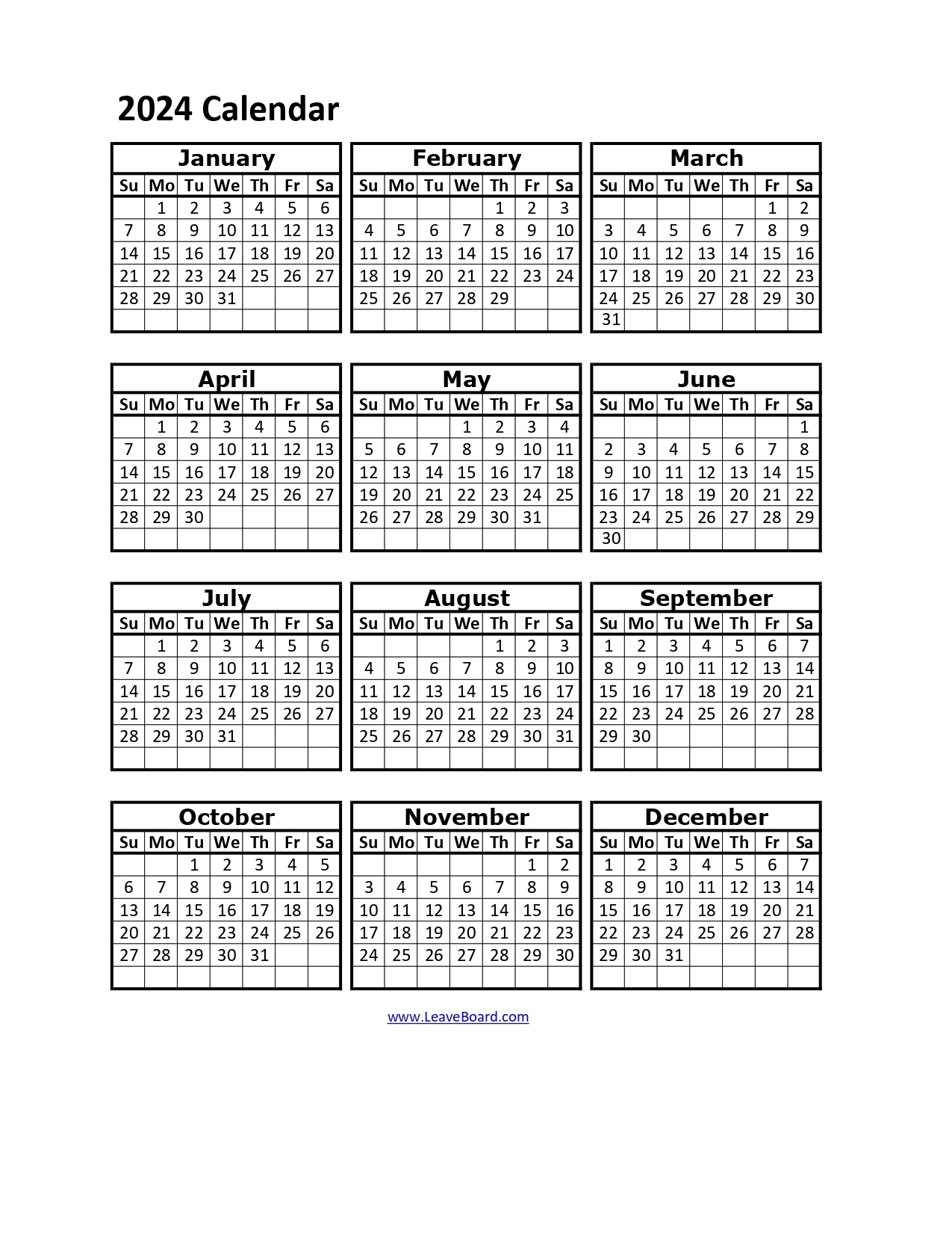 2024 Palendar Printable: Pdf, Excel, With Holidays (Free Download within Free Printable Calendar 2024 With Grid Lines