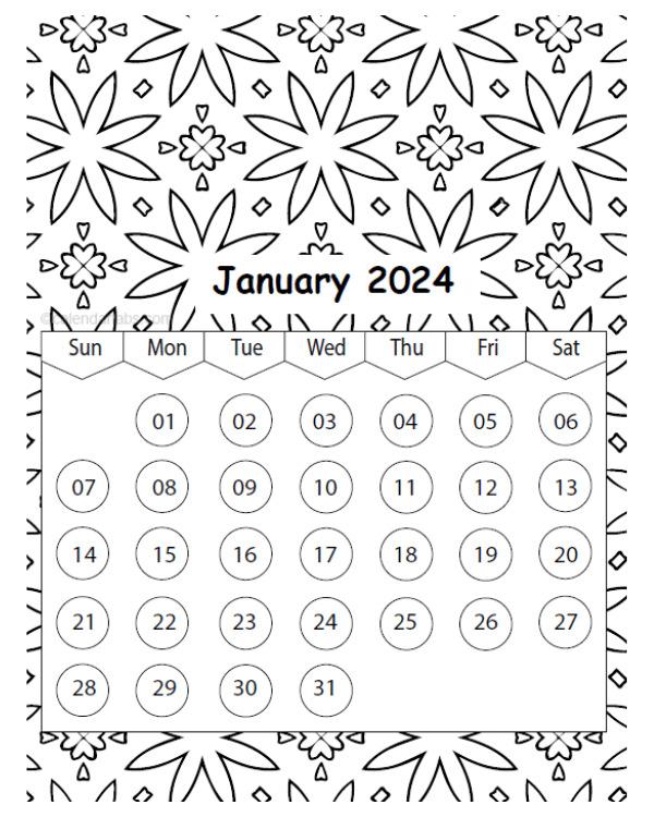 2024 Pattern Coloring Calendar Printable Free Printable Templates | Free Printable 2024 Coloring Calendar For Adults Diy
