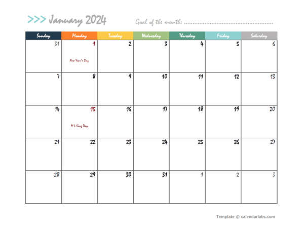 2024 PDF Calendar Big Boxes Free Printable Templates - Free Printable 2024 Calendar Big Boxes