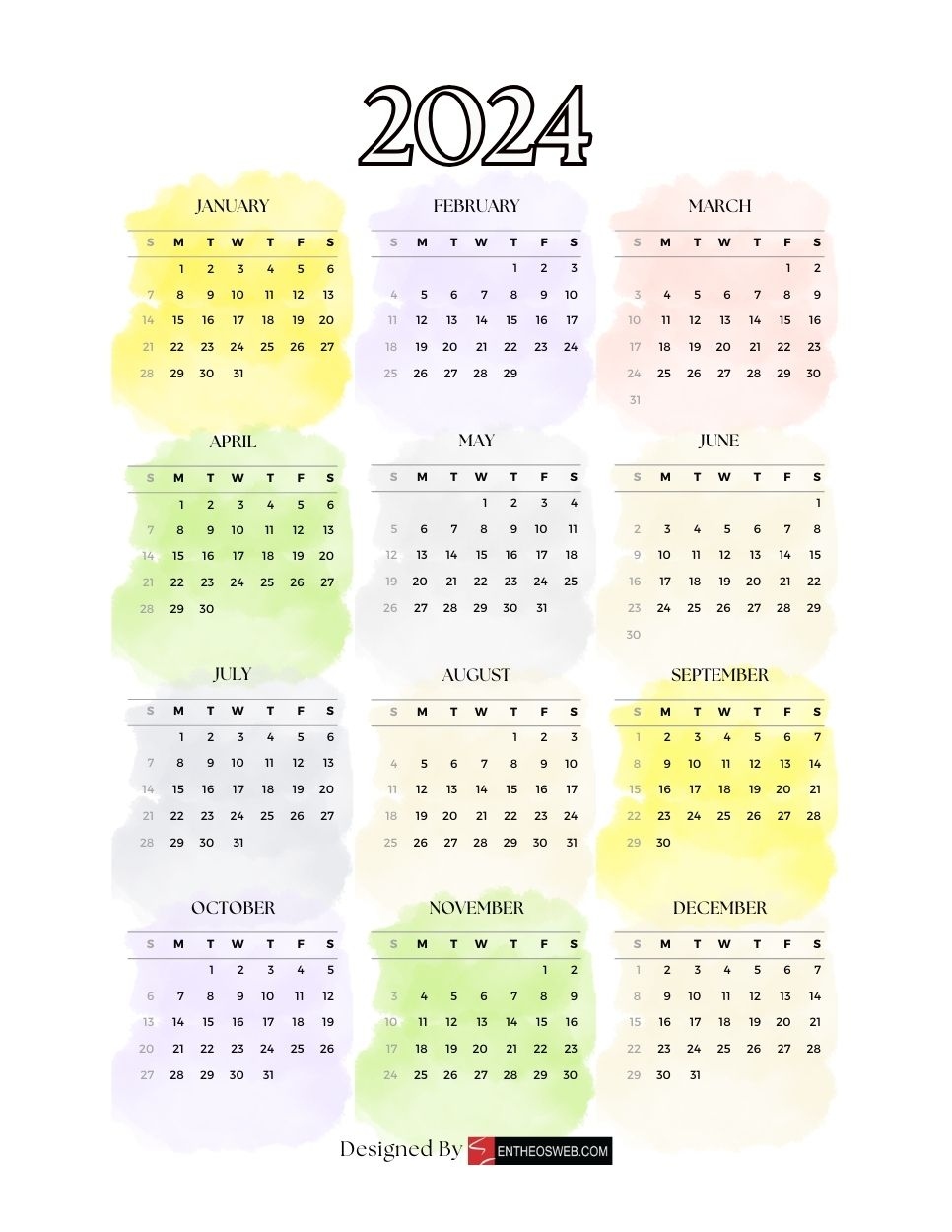 2024 Pdf Calendars – Free Printable Pdf Downloads | Entheosweb with regard to Free Printable Calendar 2024 Cute Pdf