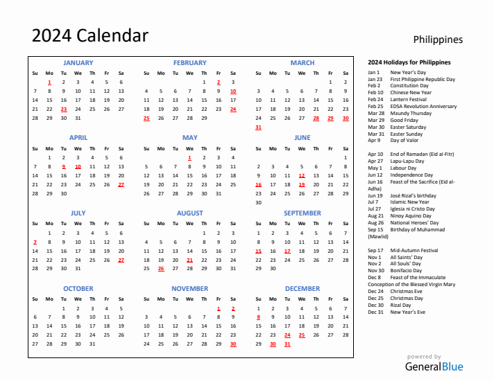 2024 Philippines Calendar With Holidays - Free Printable 2024 Philippine Calendar With Holidays