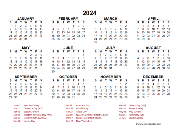 2024 Printable Calendar Australia Selia Cristina