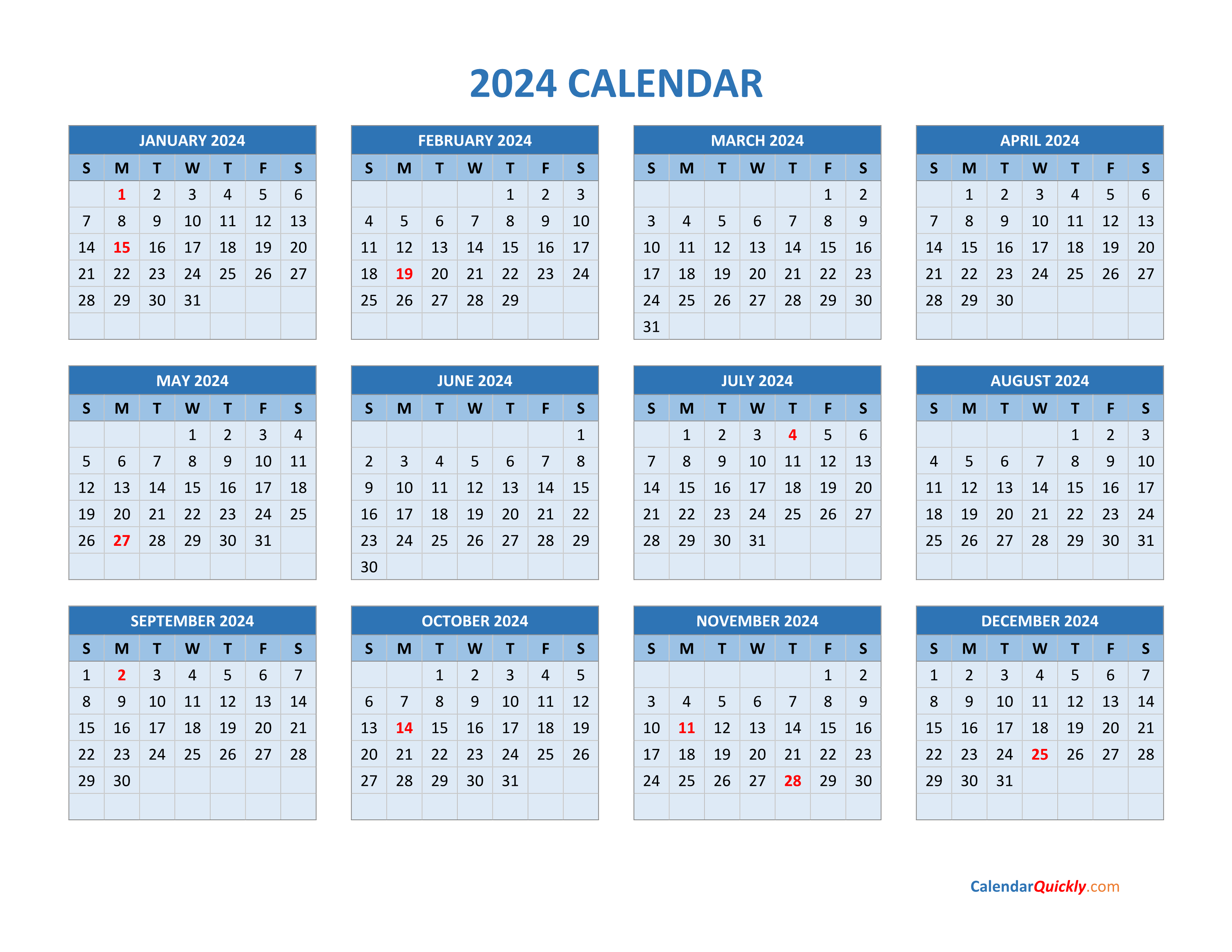 2024 Printable Calendar By Month - Free Printable 2024 Calendar Month By Month