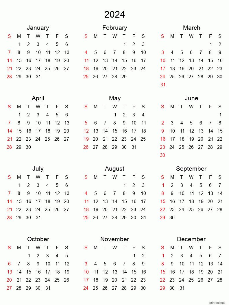 2024 Printable Calendar One Page Printable Calendar 2023 - Free Printable 2024 Calendar On One Page Horizontal
