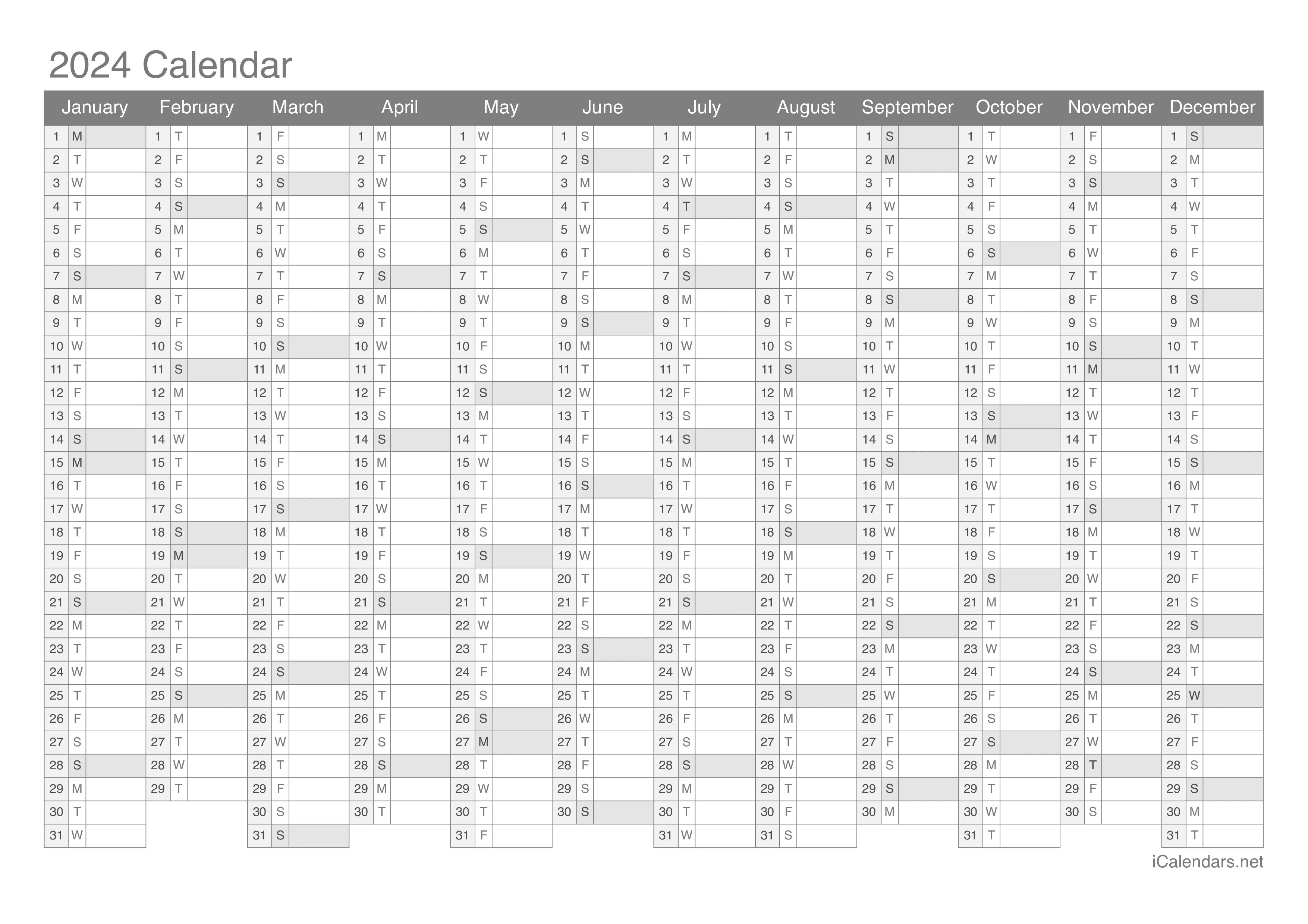 2024 Printable Calendar - Pdf Or Excel inside Free Printable Calendar 2024 Yearly Pdf
