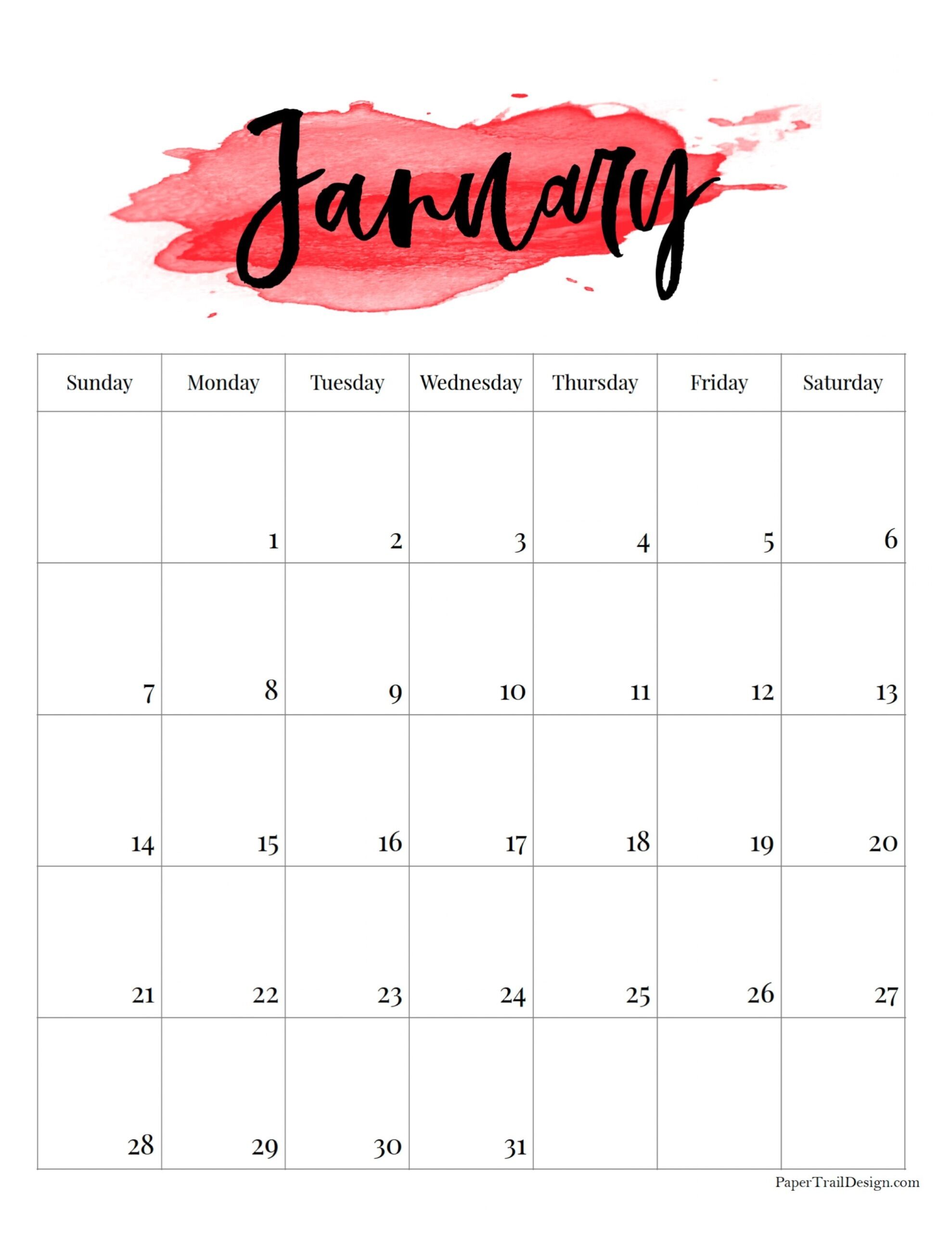 2024 Printable Calendar – Watercolor - Paper Trail Design intended for Free Printable Calendar 2024 Vertical