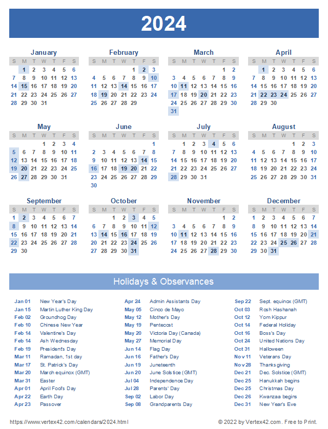 2024 Printable Calendar With Holidays And Festivals 2022 Aubry Candice - Free Printable 2024 Calendar With Holidays One Page Portrait