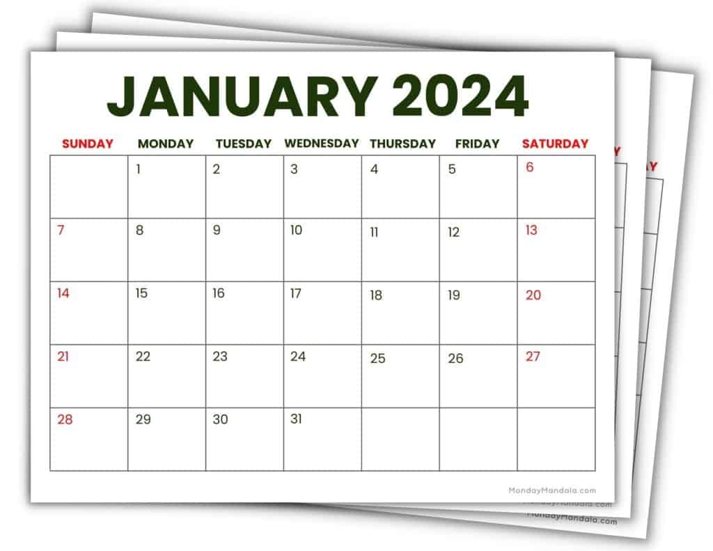 2024 Printable Calendars (56 Free Pdf Printables) inside Free Printable Calendar 2024 Big Print