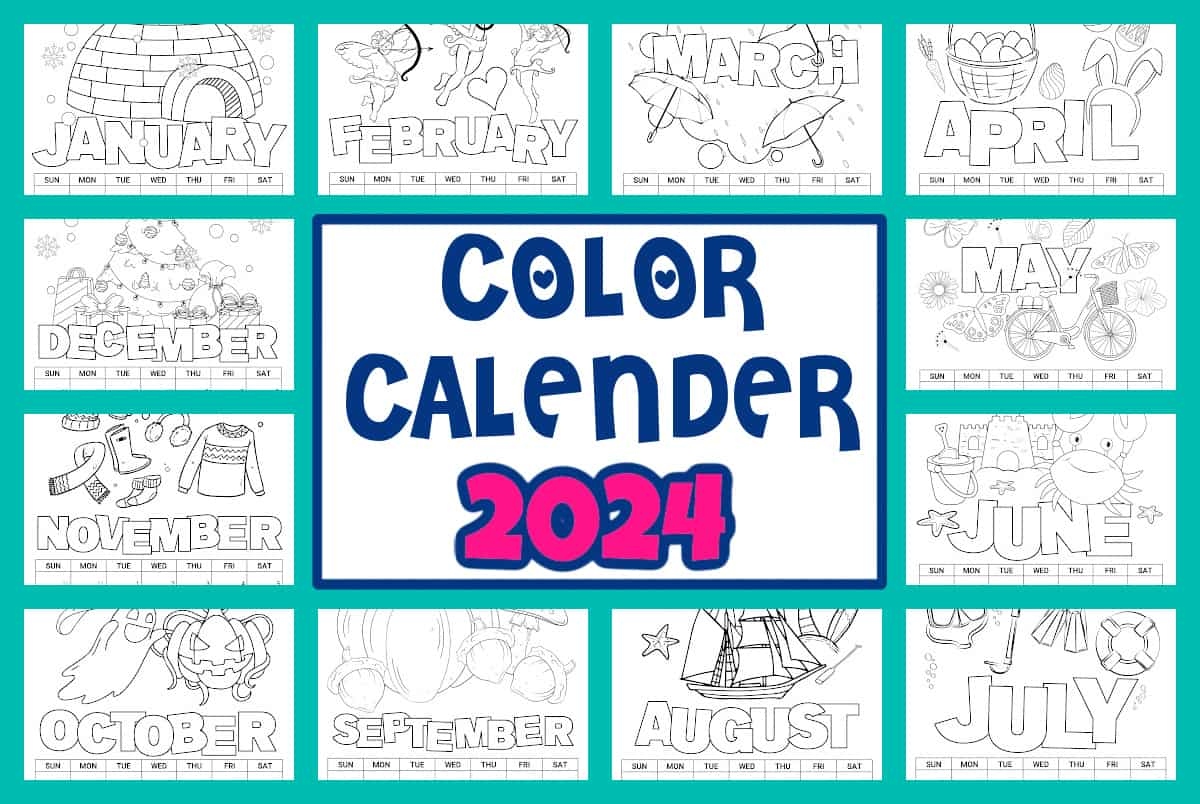 2024 Printable Coloring Calendar For Kids - Made With Happy within Free Printable Calendar 2024 Kindergarten