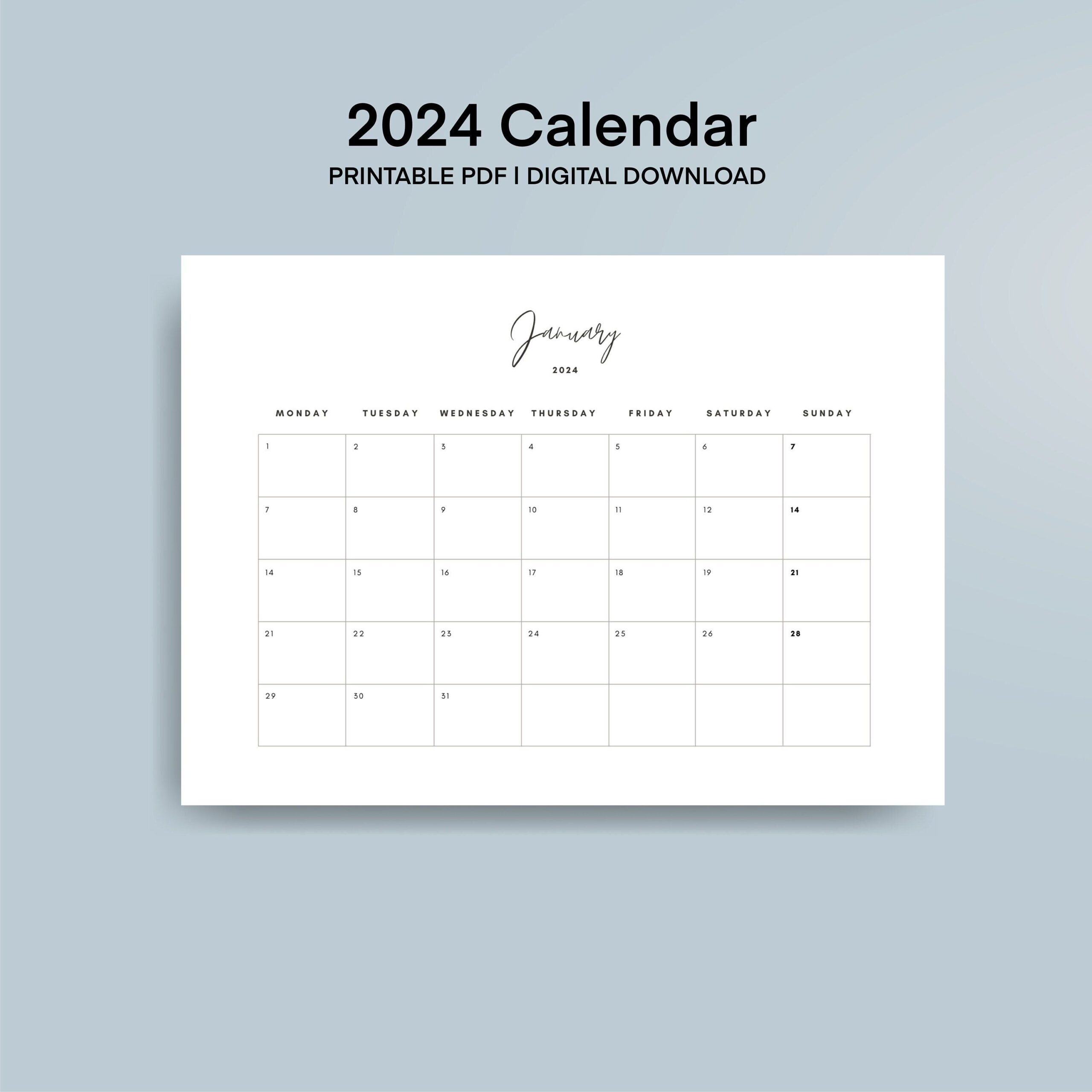 2024 Printable Minimalist Simple Calendar 11X8.5 Horizontal Pages within Free Printable Calendar 2024 Minimalist