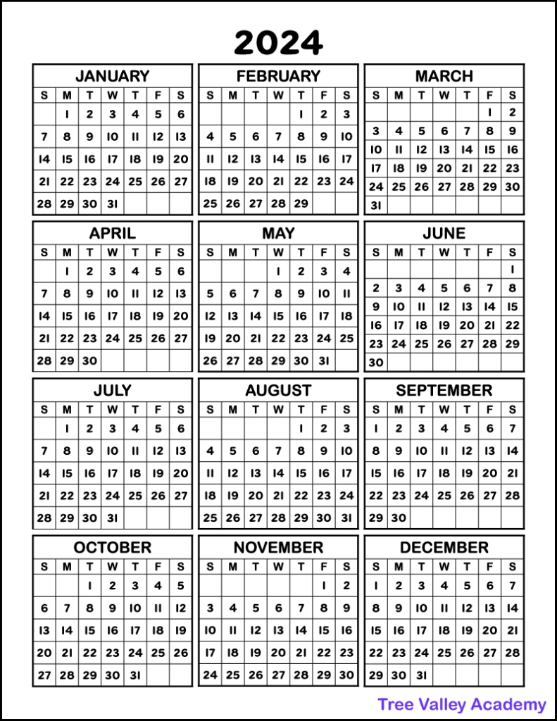 2024 Printable One Page Calendar &amp;amp; Kids Calendar Worksheets intended for Free Printable Calendar 2024 20