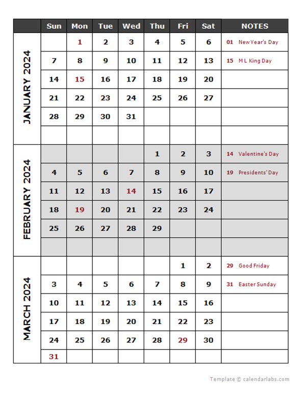 2024 Quarterly Calendar Template Free Printable Templates - Free Printable 2024 Quarterly Calendar Template