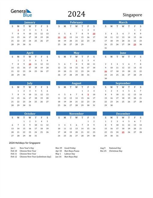 2024 Singapore Calendar With Holidays | Free Printable 2024 Calendar With Holidays Singapore