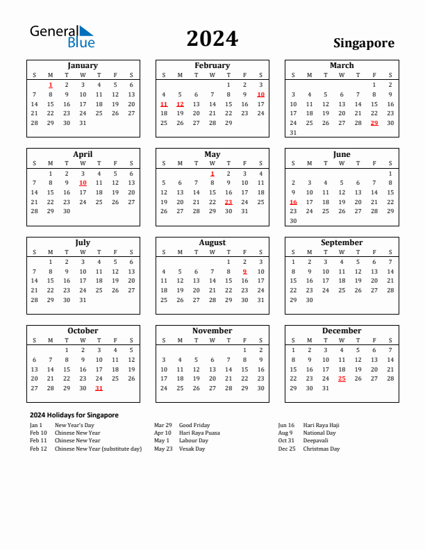 2024 Singapore Calendar With Holidays - Free Printable 2024 Calendar With Holidays Singapore