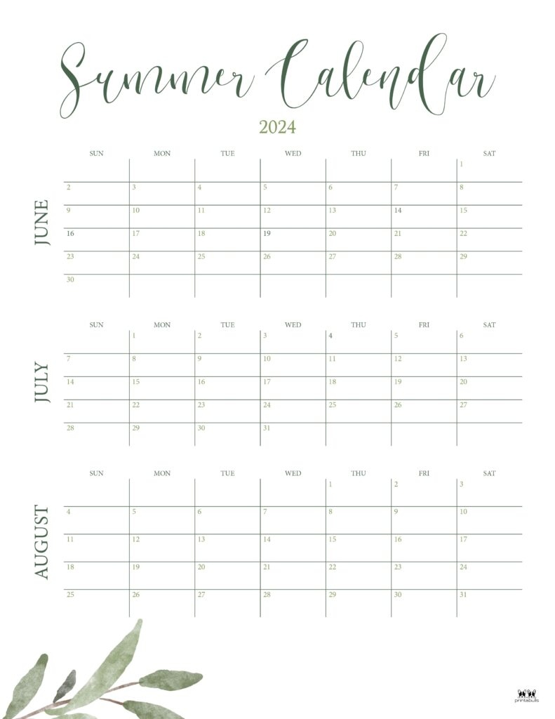 2024 Summer Calendars - 18 Free Printables | Printabulls within Free Printable Blank Monthly Summer Calendar 2024
