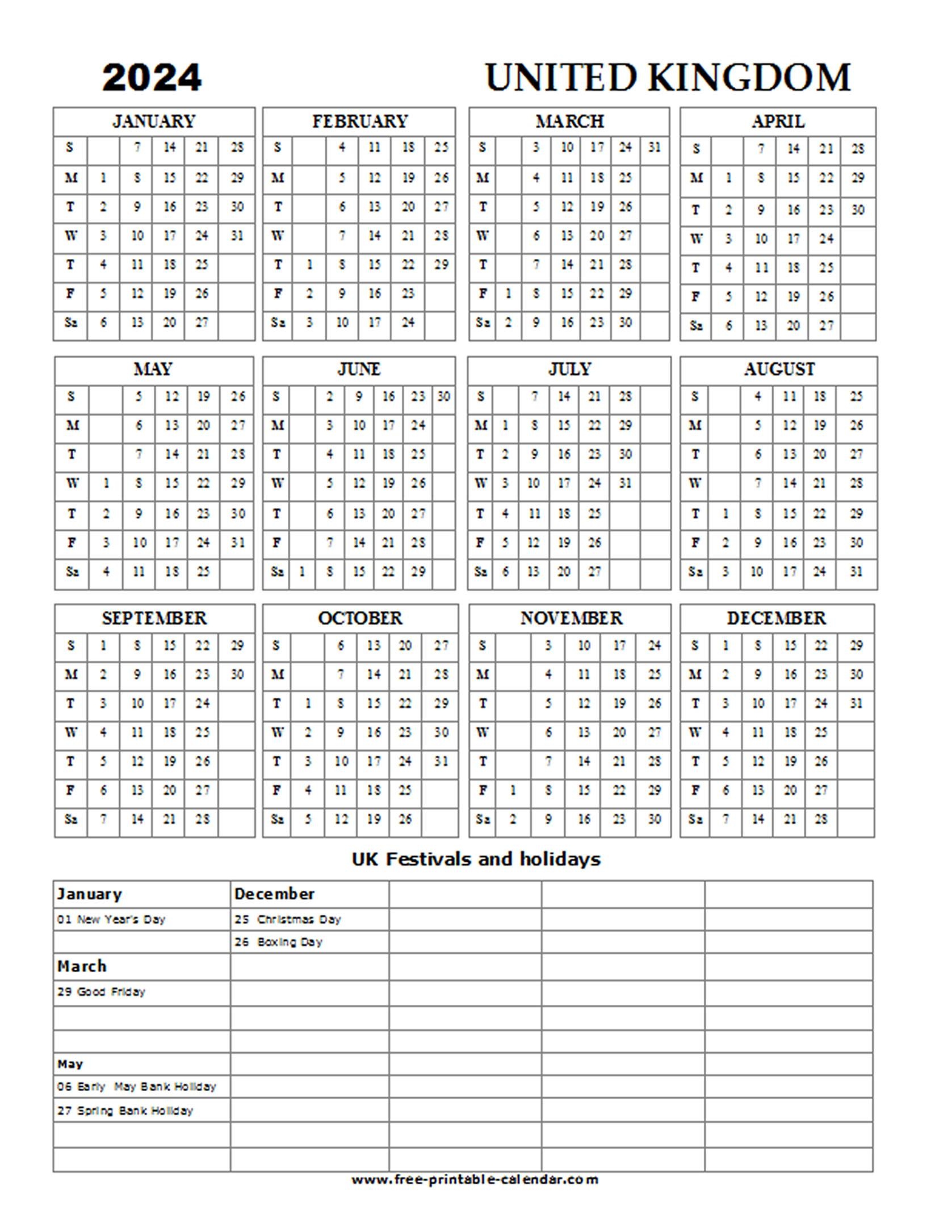 2024 Uk Holiday Calendar - Free-Printable-Calendar within Free Printable Calendar 2024 With Holidays Uk