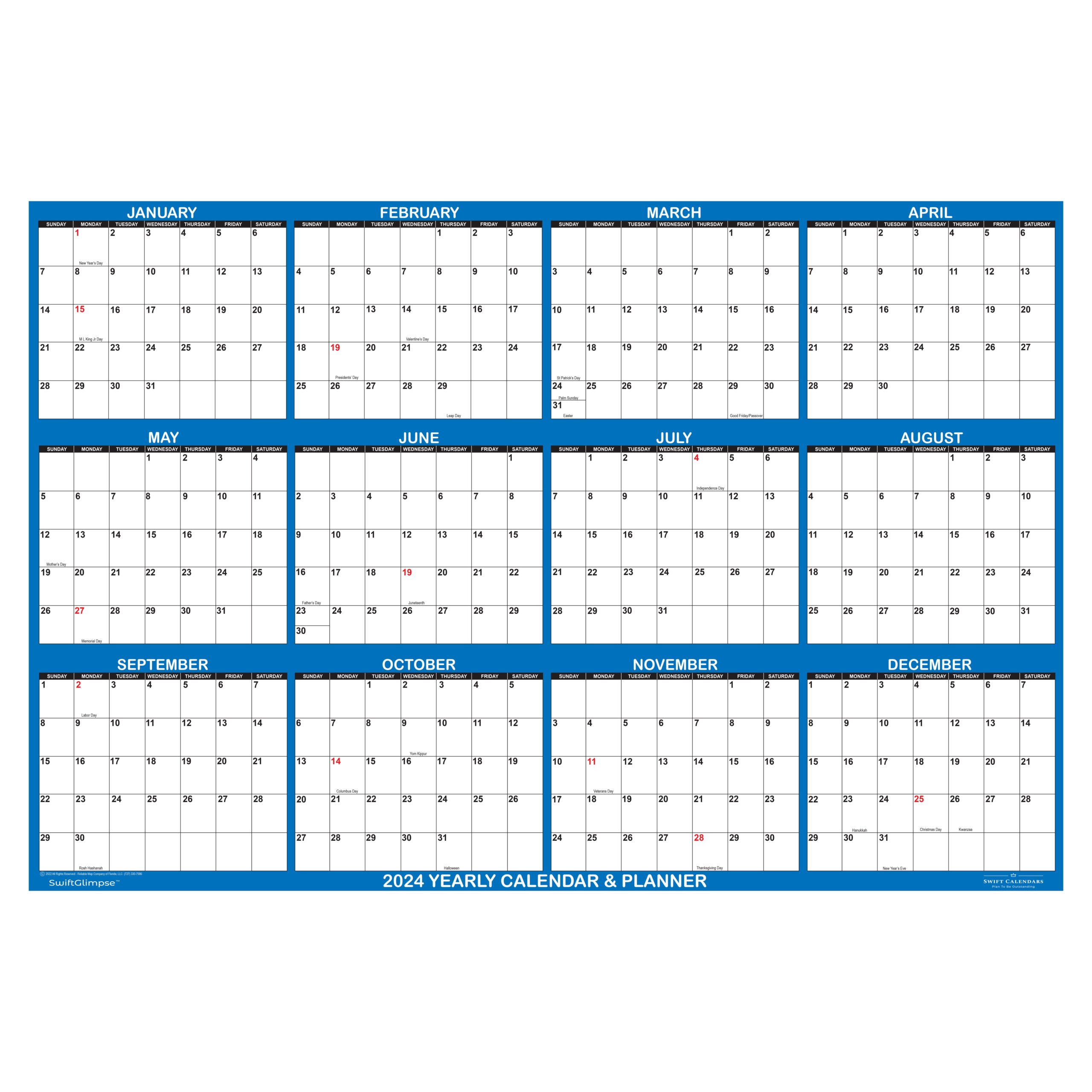 2024 Wall Calendar Jumbo 36″ X 54″ Horizontal Swiftglimpse Navy | regarding Free Printable Calendar 2024 With Space To Write