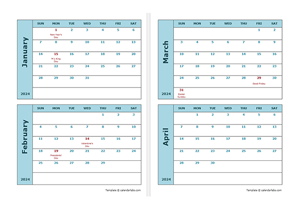 2024 Word Calendar Two Months Per Page Free Printable Templates | Free Printable 2024 2 Months Per Page Monday Start Calendar