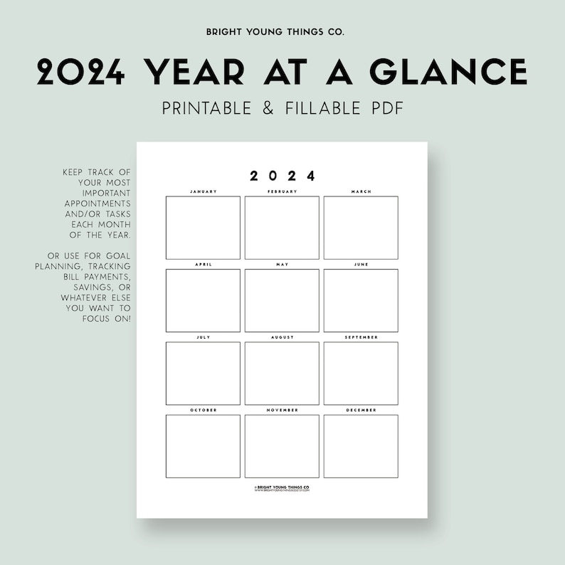 2024 Year At A Glance Printable 2024 Calendar Printable Printable - Free Printable 2024 At A Glance Calendar
