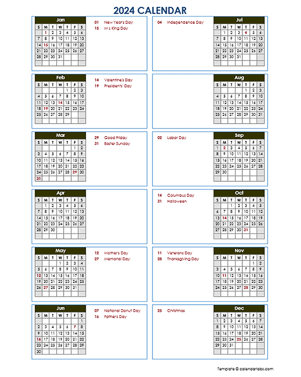 2024 Year At A Glance Word Calendar Template Free Printable Templates - Free Printable 2024 Year At A Glance Calendar