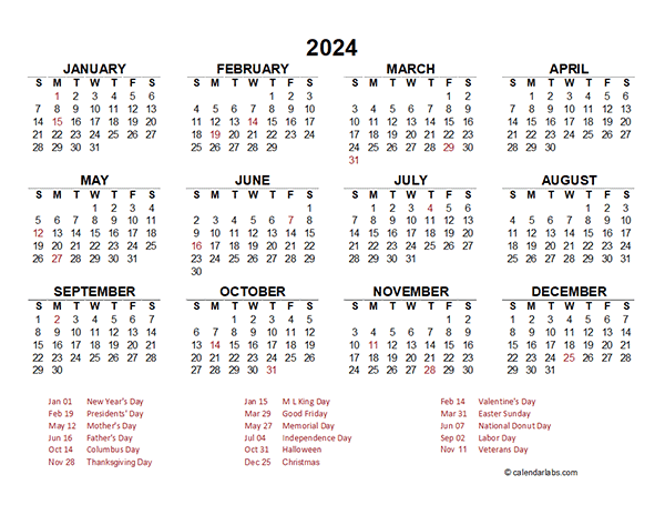 2024 Year Calendar Yearly Printable 2024 Yearly Calendar In Excel Pdf - Free Printable 2024 Calendar With Holidays Excel