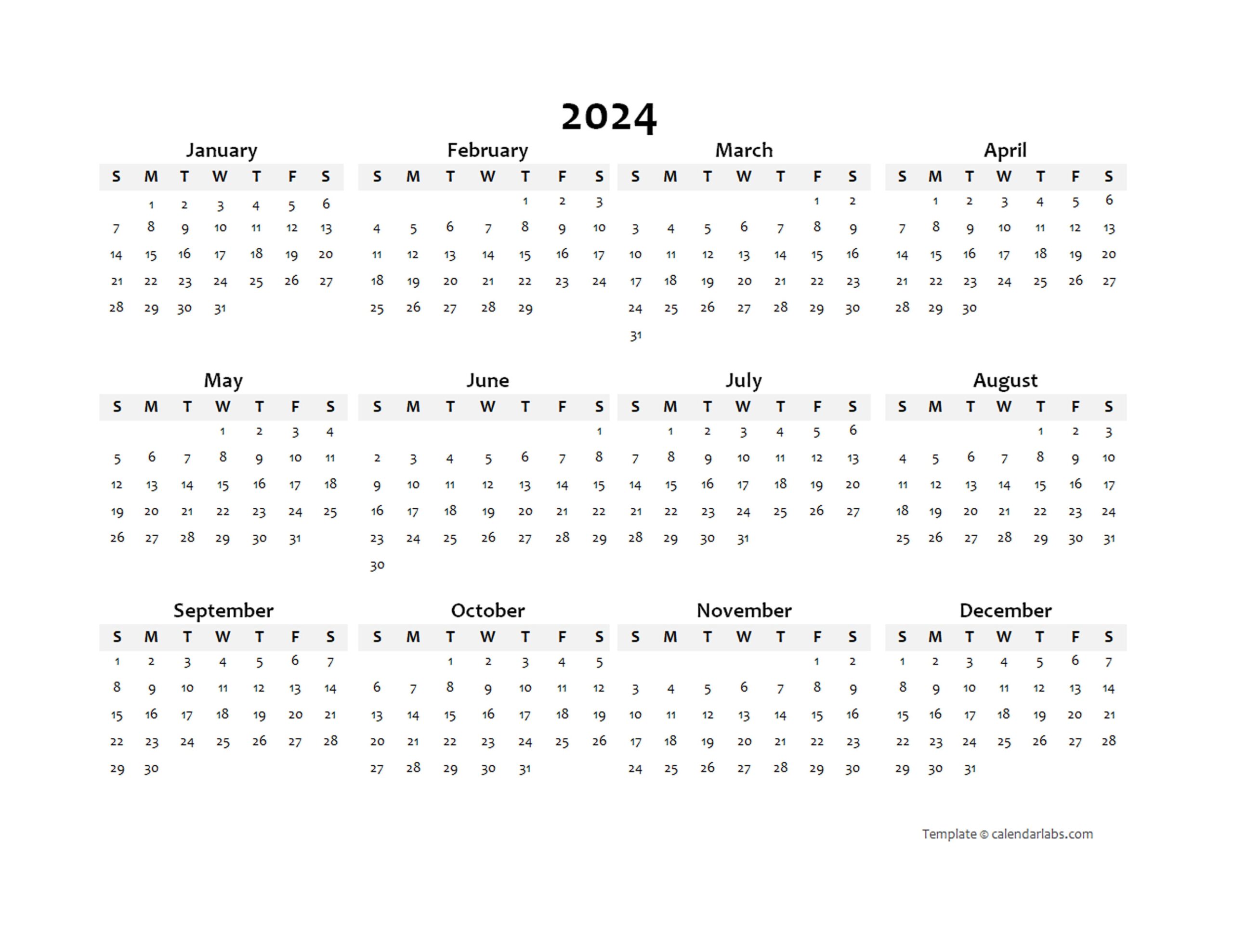 2024 Yearly Blank Calendar Template Free Printable Templates - Free Printable 2024 Calendar With Blank Side For Notes