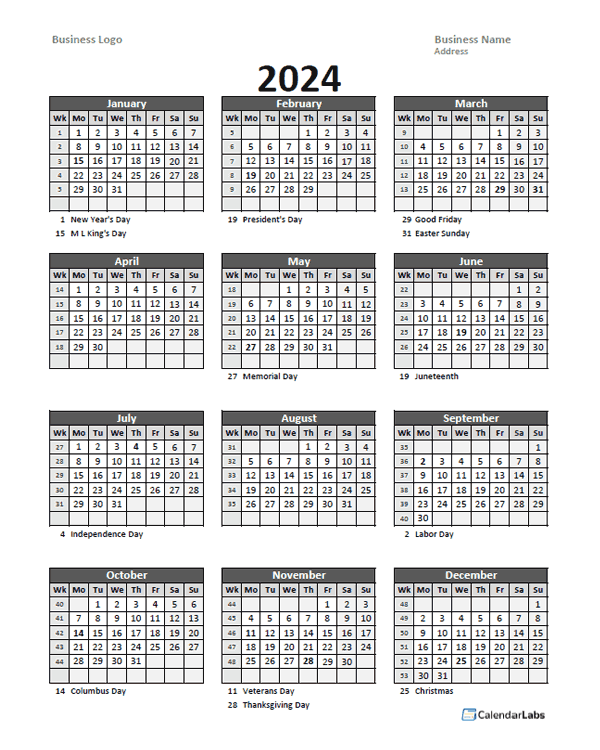 2024 Yearly Business Calendar With Week Number Free Printable Templates - Free Printable Calendar 2024 With Numbered Weeks