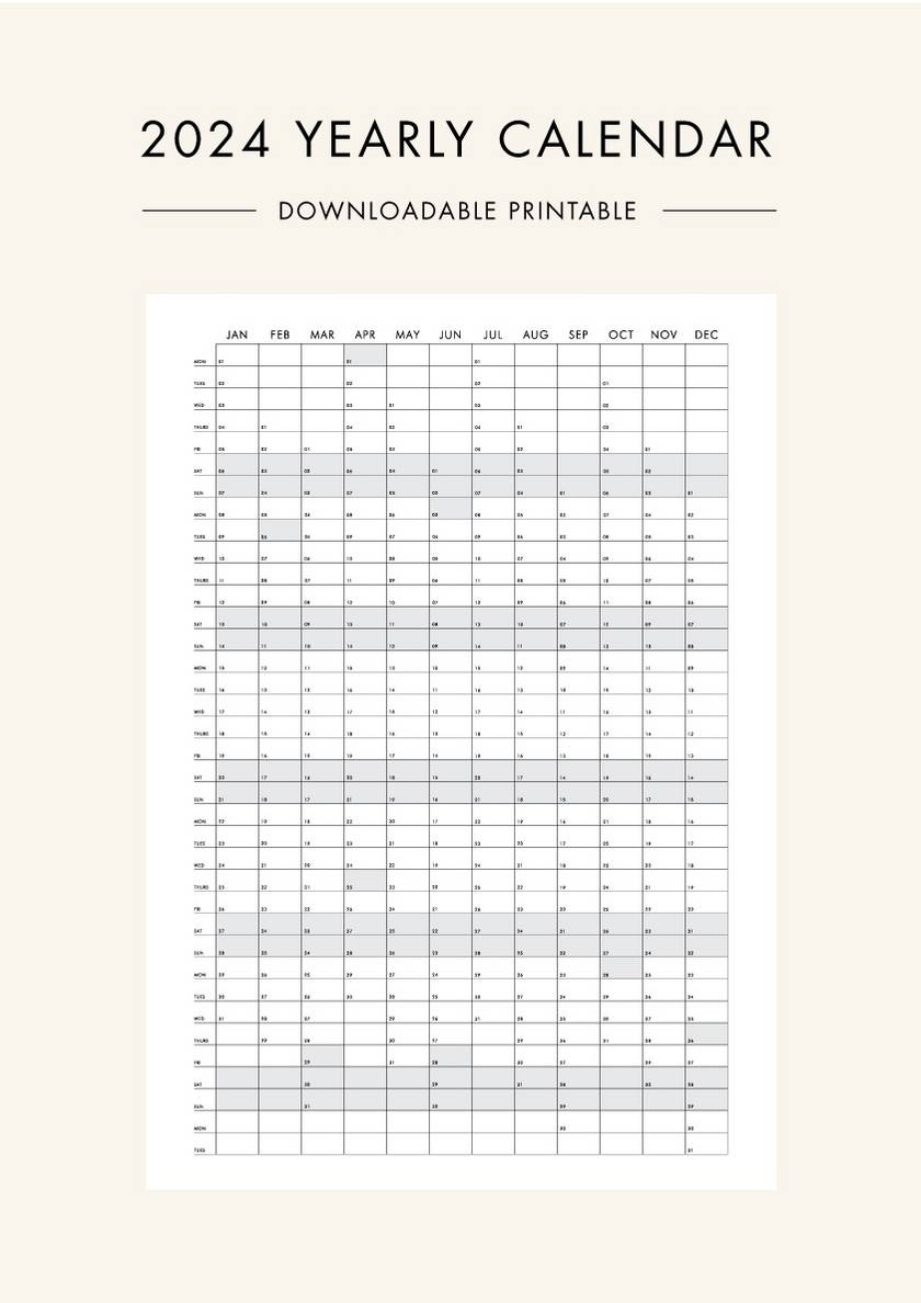 2024 Yearly Calendar Digital Download | Felt inside Free Printable Calendar 2024 Nz With Public Holidays