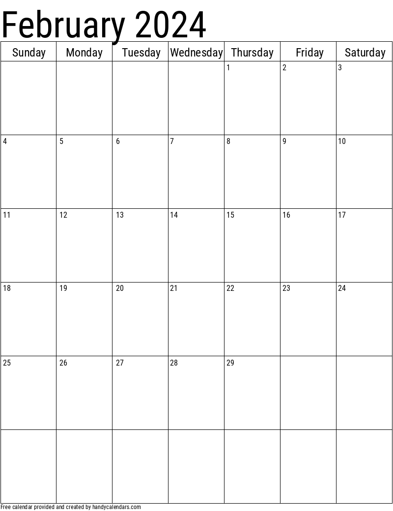 2024 Yearly Calendar In Excel Pdf And Word Monthly Calendar Year 2023 - Free Printable 2024 Monthly Calendar With Holidays February