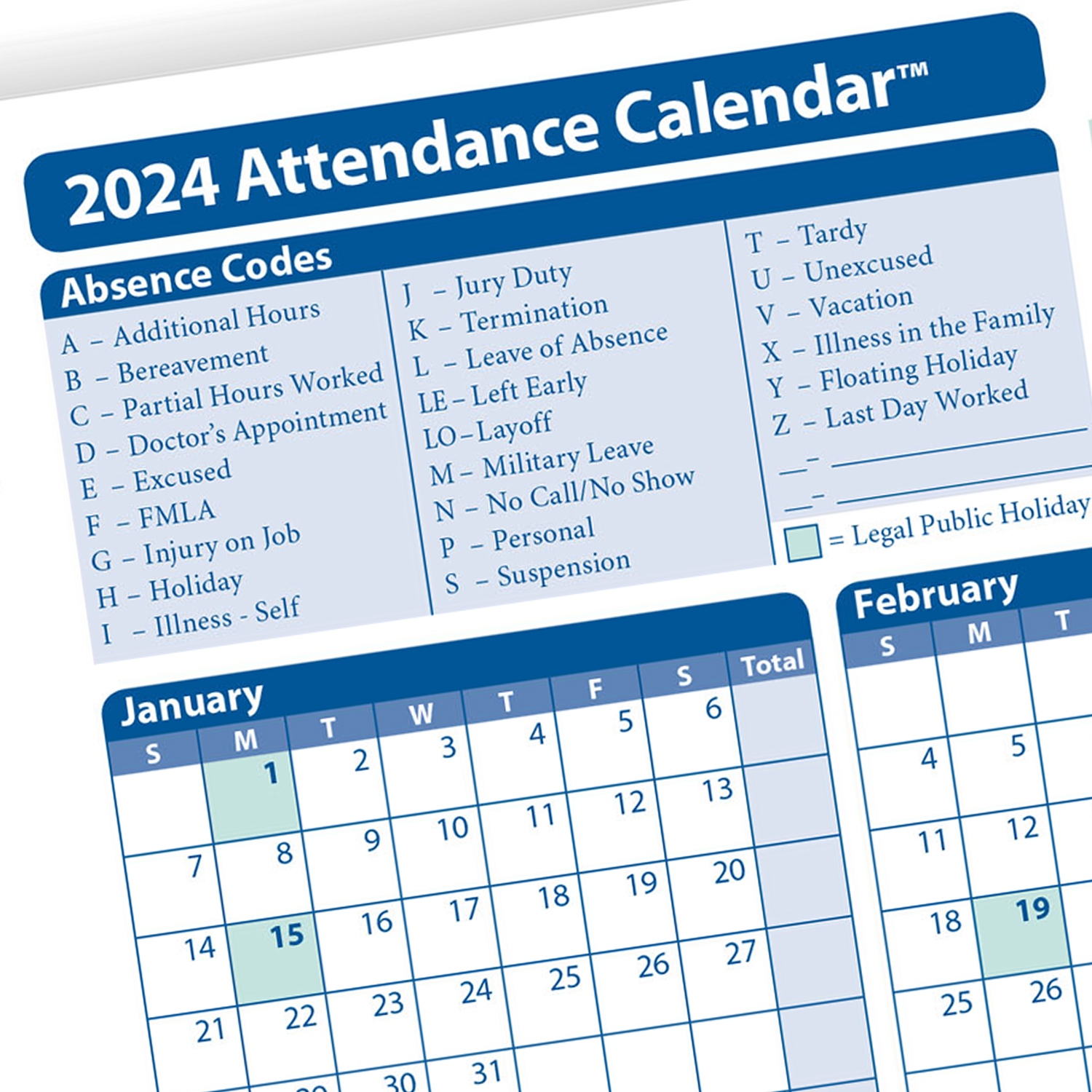 2024 Yearly Employee Attendance Calendar Yearly Calendar HRdirect - Free Printable 2024 Employee Attendance Calendar Plastic Process