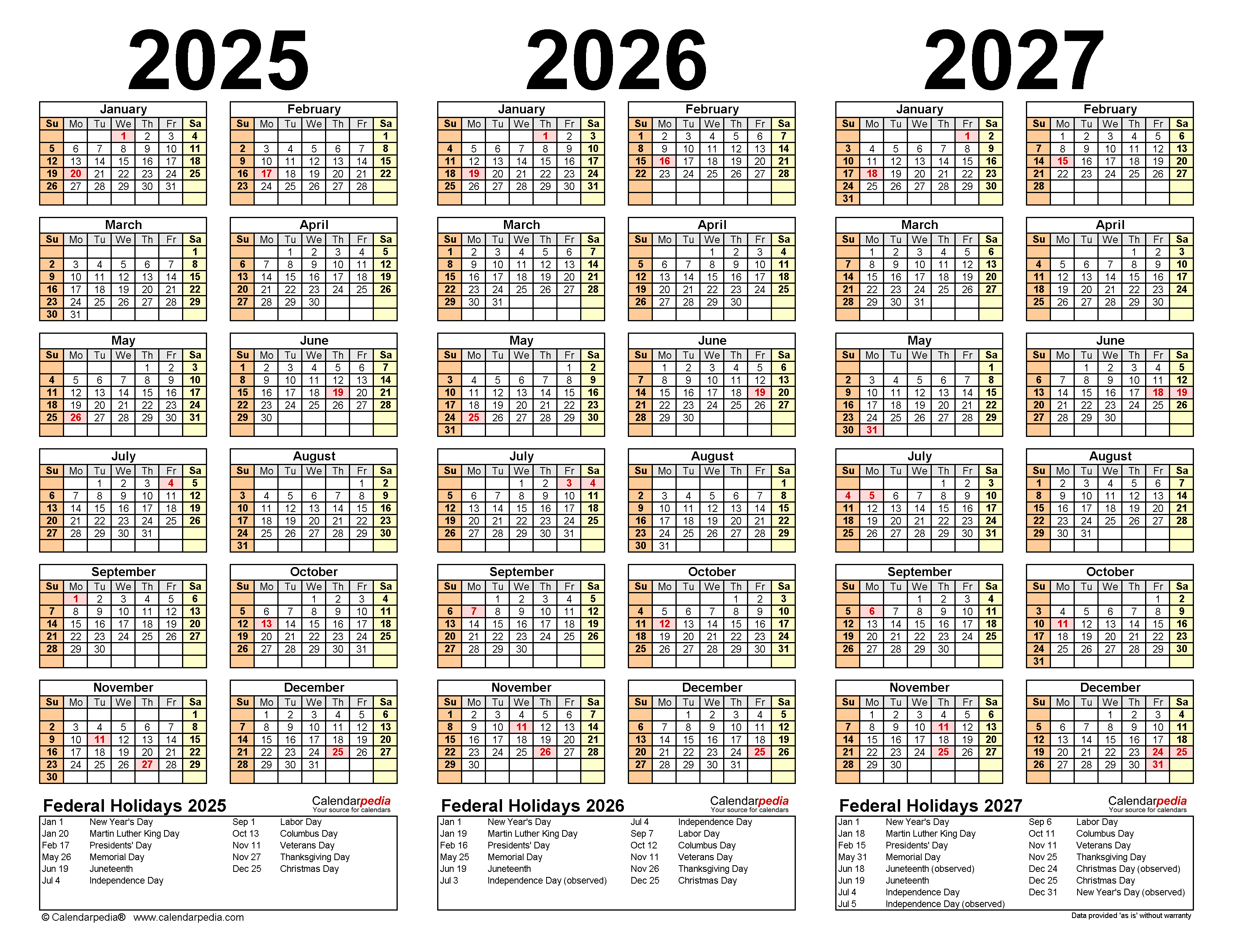 2025 2027 Three Year Calendar Free Printable PDF Templates - Free Printable 3 Year Calendar 2024 To 2025