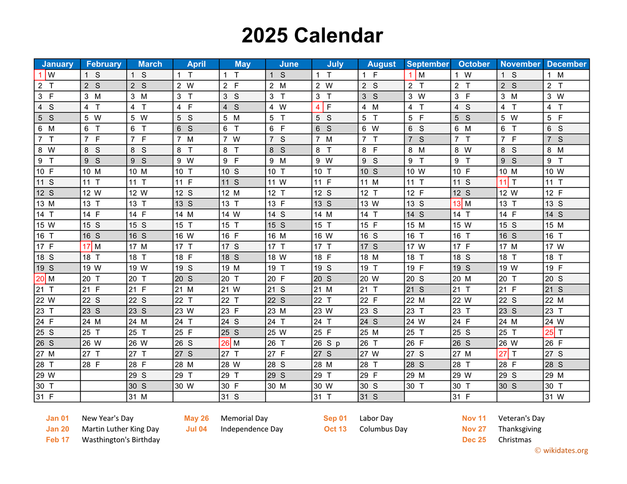 2025 Calendar Horizontal One Page WikiDates - Free Printable Calendar 2024-2025 One Page