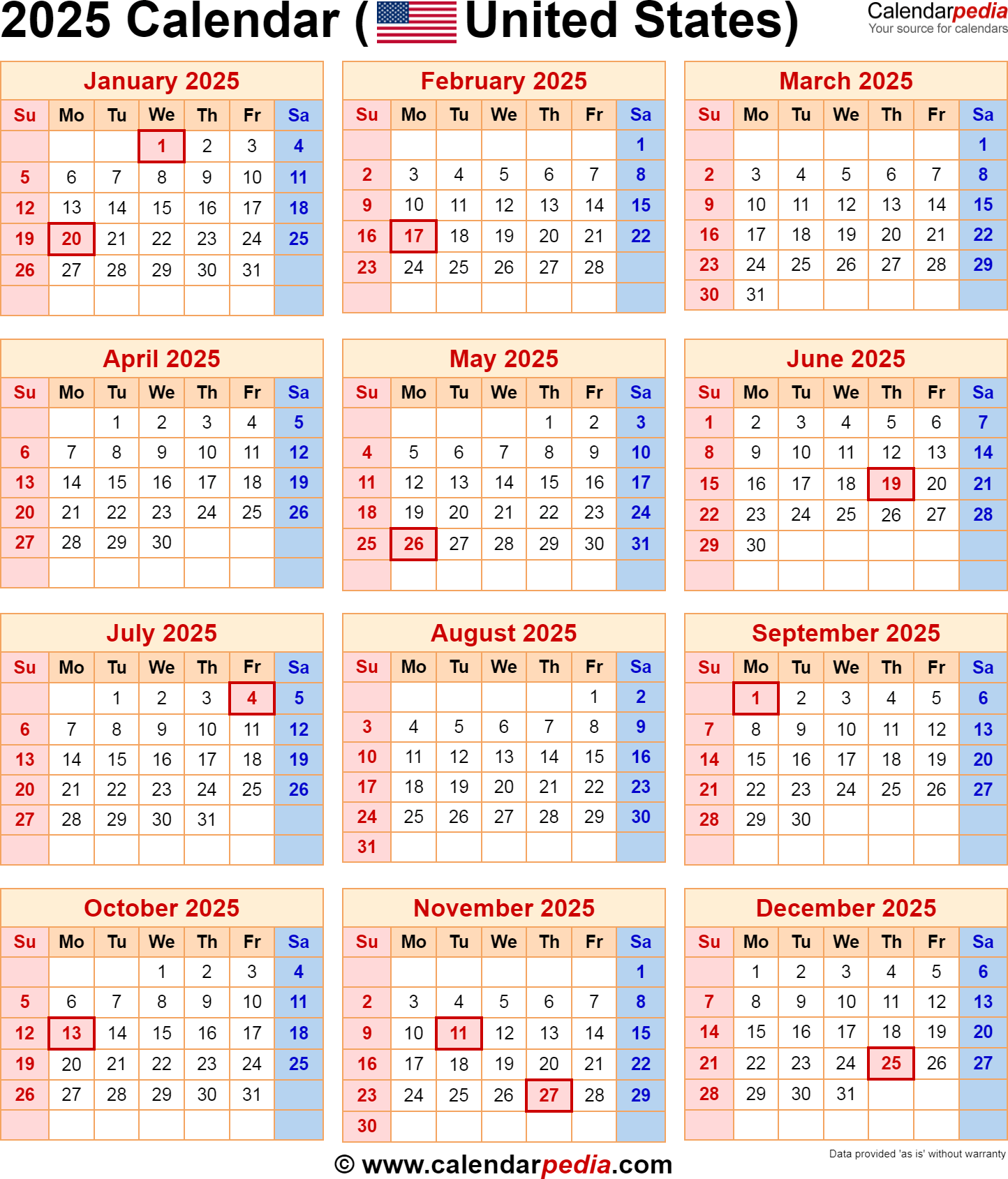 2025 Calendar With Federal Holidays - Free Printable 2024-2025 Calenders With Holidays