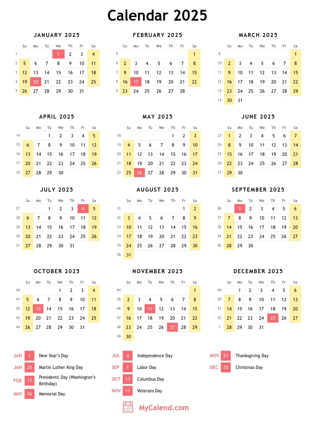 2025 Calendar With Holidays Free Printable Calendar - Free Printable 2024-2025 Calenders With Holidays