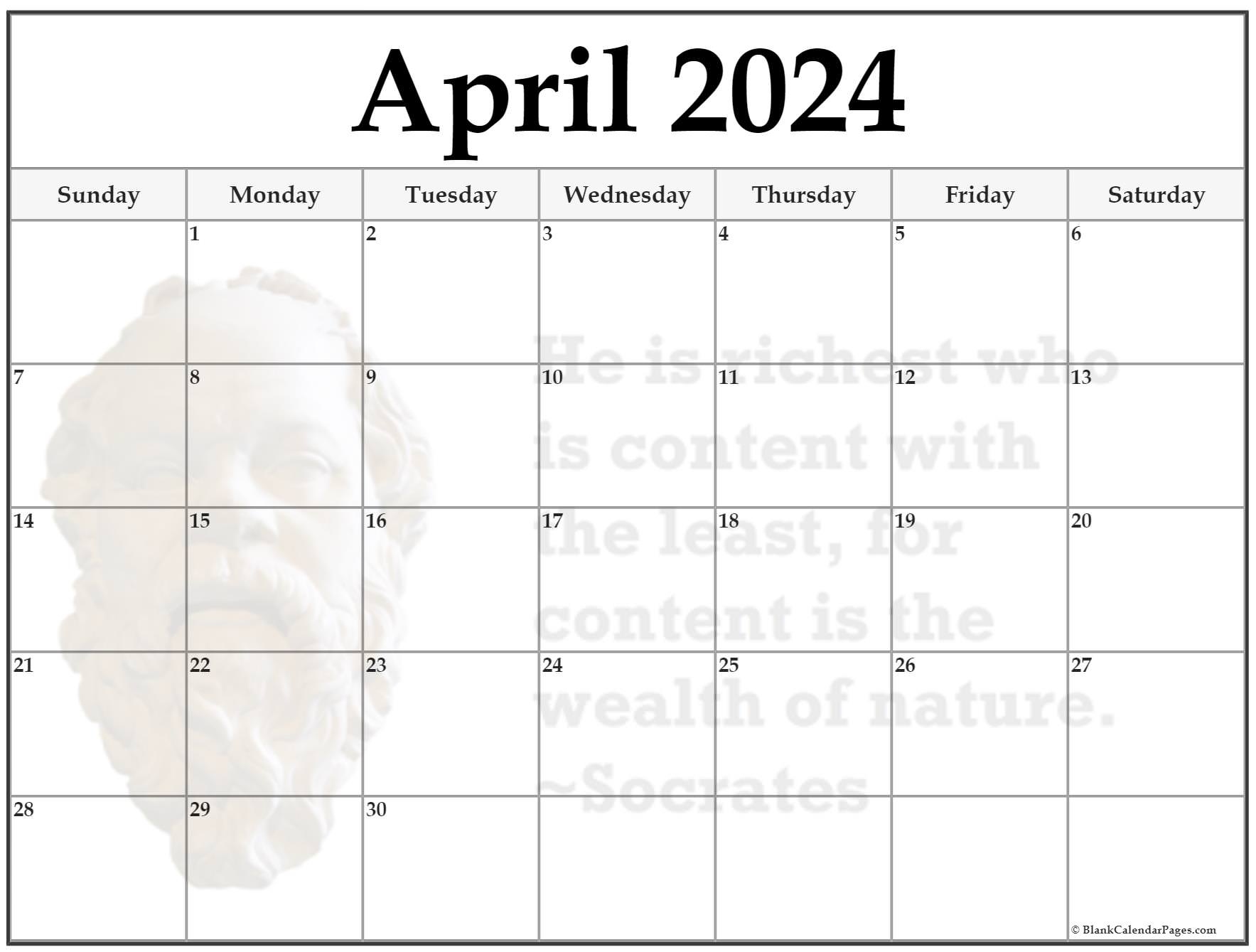 24+ April 2024 Quote Calendars within Free Printable April 2024 Calendar Template
