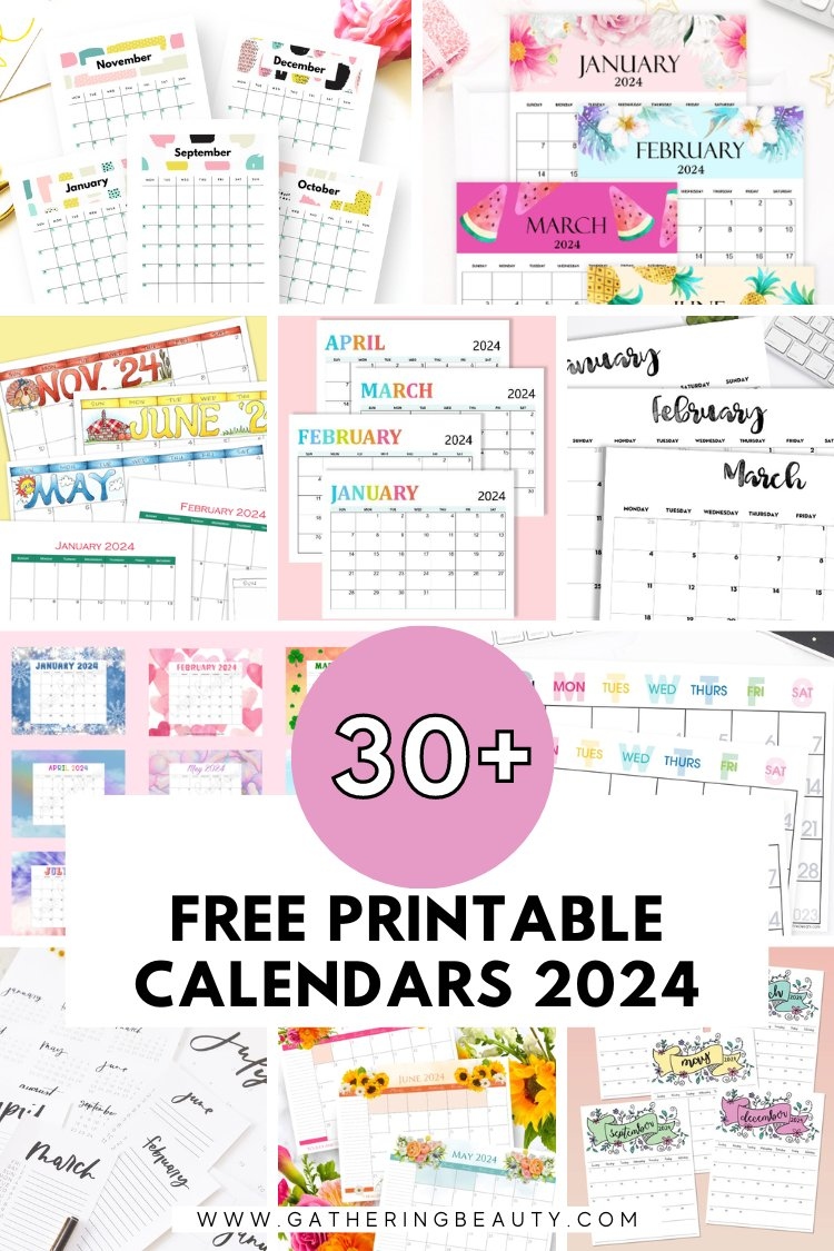 30+ Free Printable Calendars 2024 — Gathering Beauty for Free Printable Calendar 2024 Cute Pdf