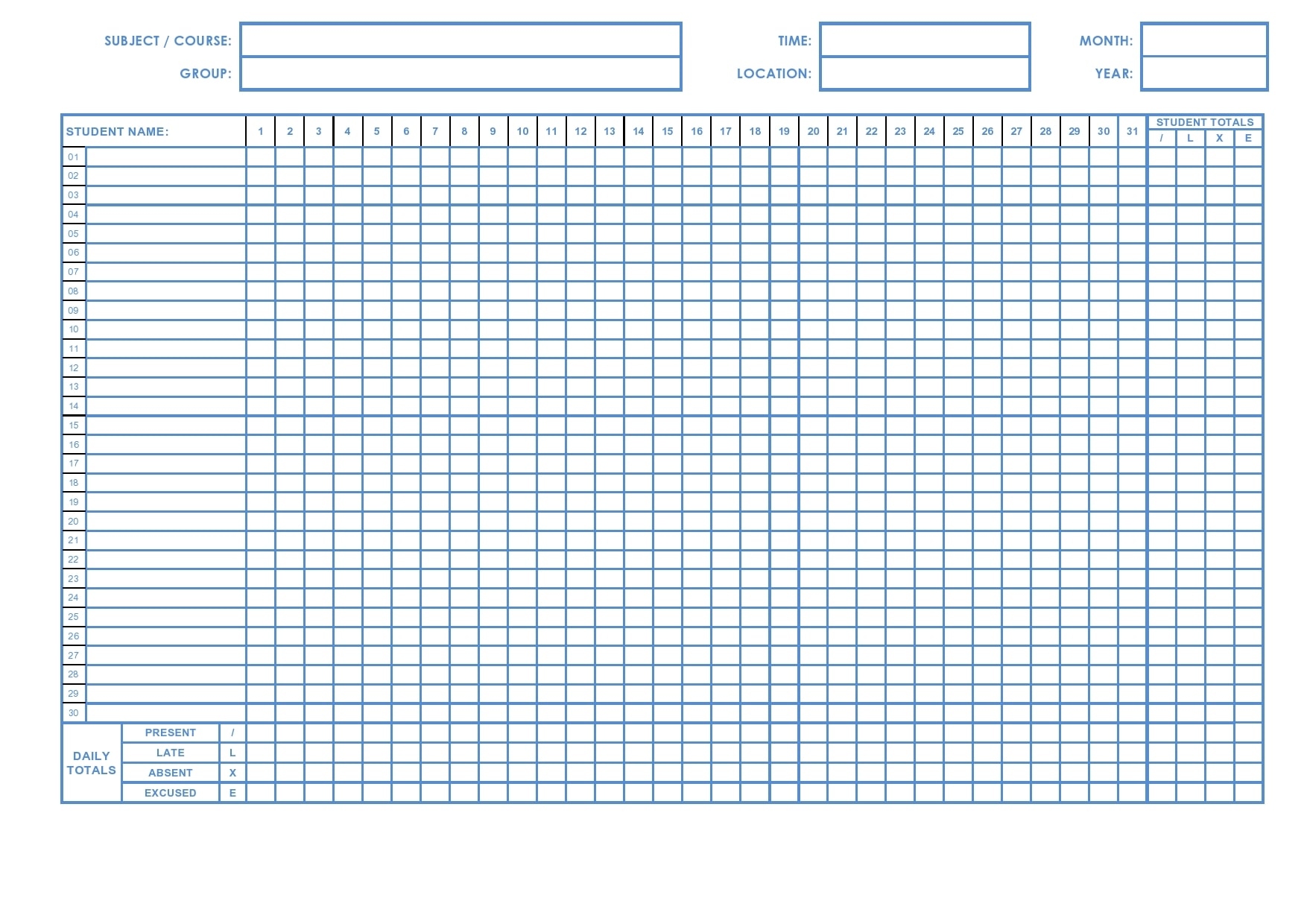 30 Printable Attendance Sheet Templates Free TemplateArchive - Free Printable 2024 Attendance Calendar