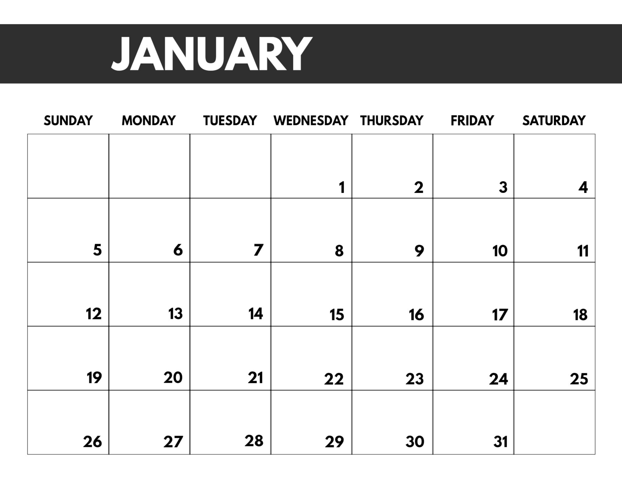 5 Best Images Of Printable Full Page Blank Calendar Template - Free Printable 2024 Calendar Bold Big Number