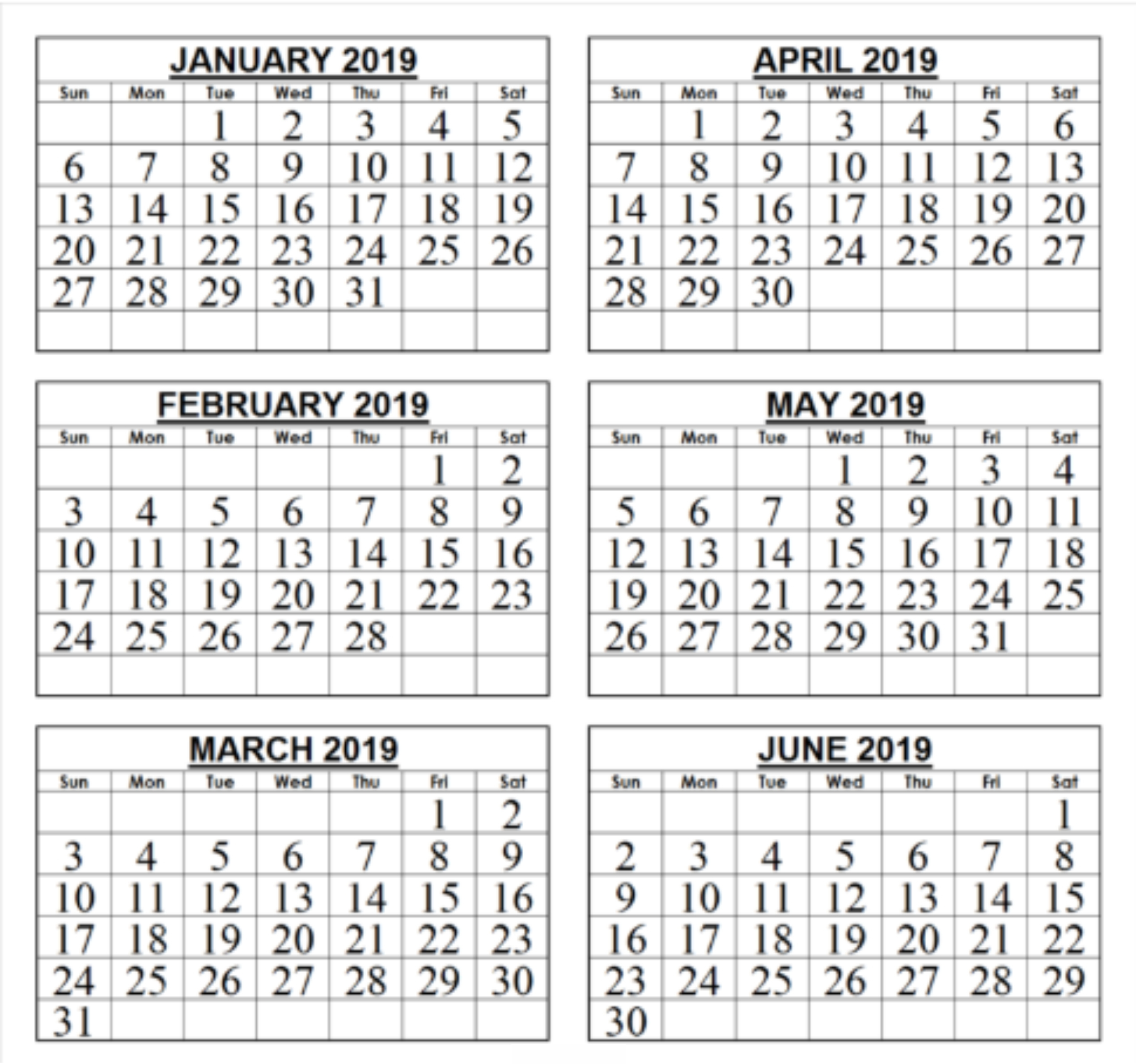 6 Month Printable Calendar - Free Printable 2024 Calendar 6 Months Per Page