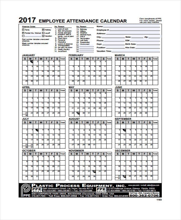 7 Attendance Calendar Templates Free Word PDF Format Download - Free Printable 2024 Employee Attendance Calendar Pdf Free Download