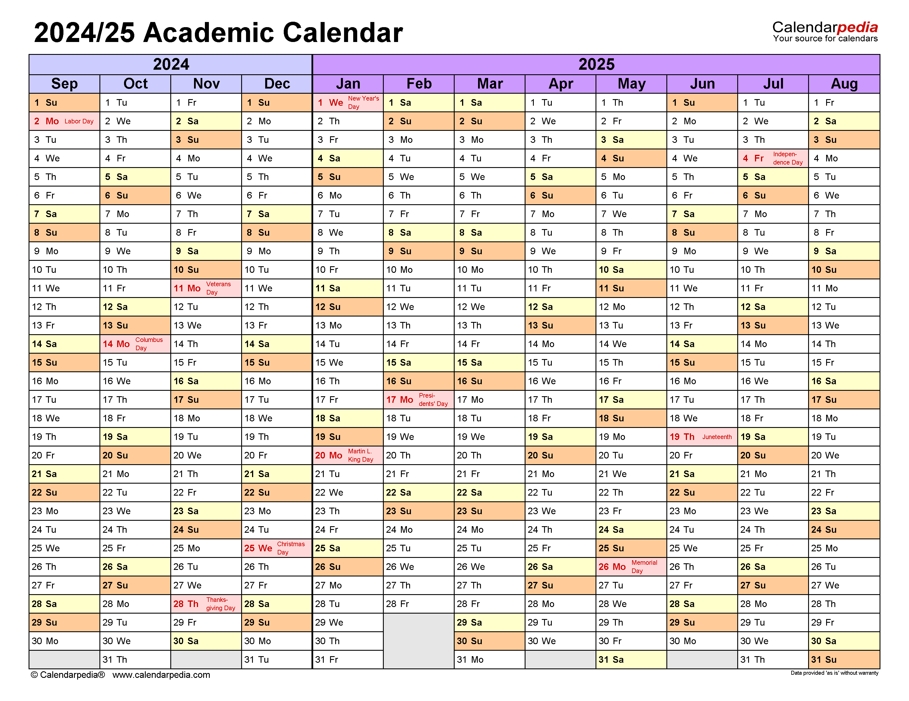 Academic Calendar Template 2024 25 Gnni Phylis - Free Printable Academic Calendar 2024-2025 Pdf