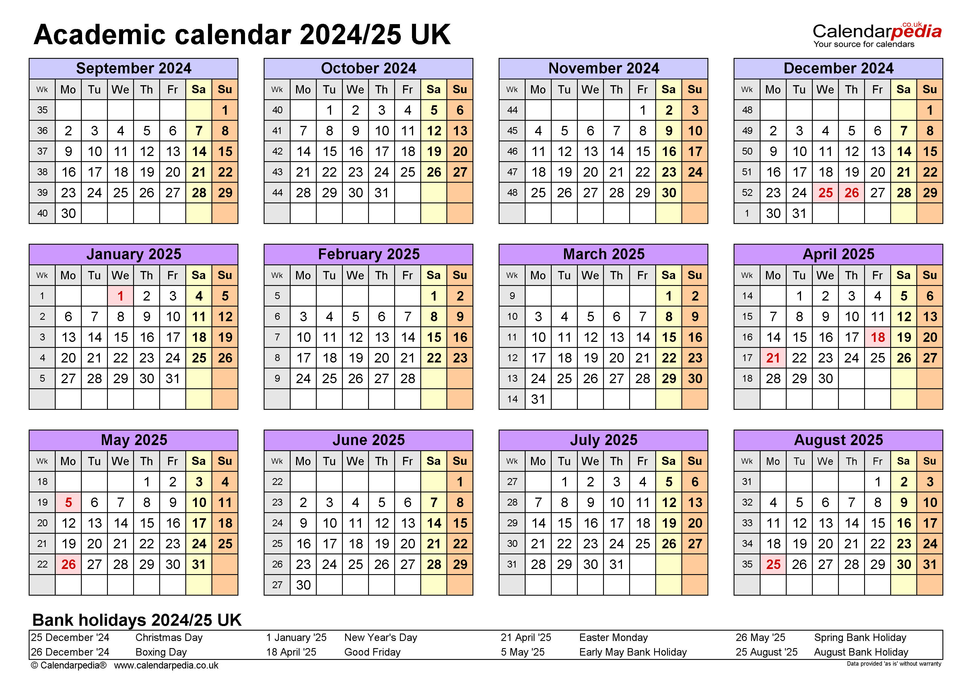 Academic Calendars 2024/25 Uk - Free Printable Pdf Templates inside Free Printable Calendar Academic Year 2024-2025