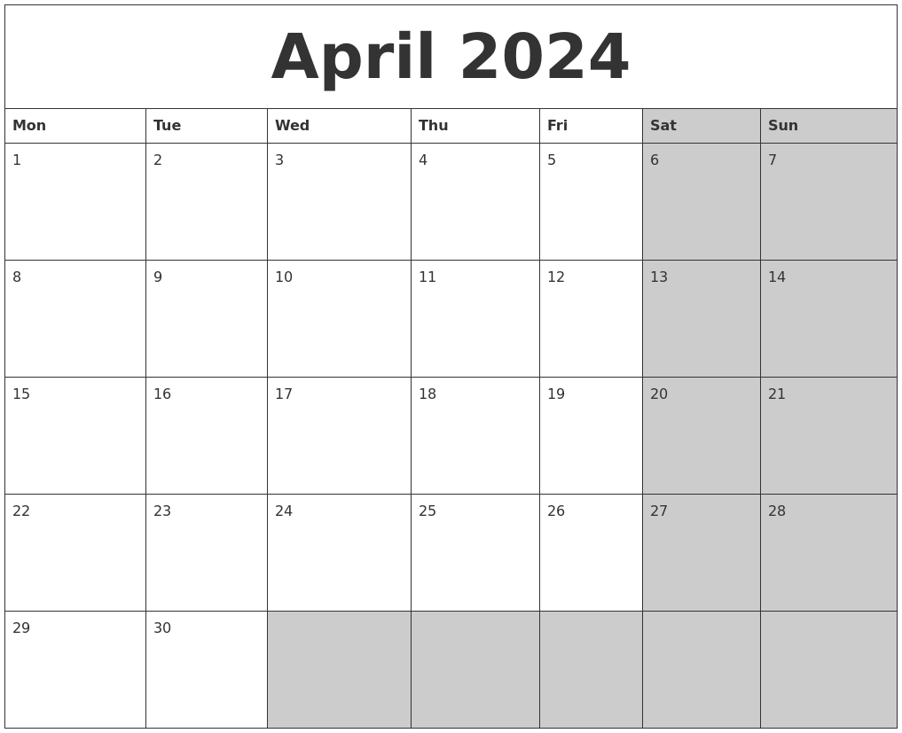 April 2024 Calanders - Free Printable 2024 Noveber Calendar 8by10