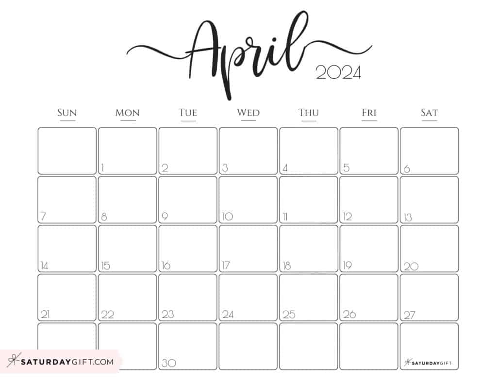 April 2024 Calendar - 20 Cute &amp;amp; Free Printables | Saturdaygift in Free Printable April 2024 Calendar Template