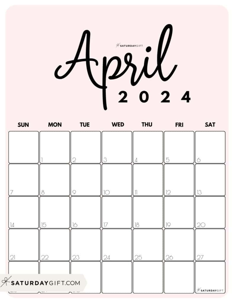 April 2024 Calendar - 20 Cute &amp;amp; Free Printables | Saturdaygift inside Free Printable April 2024 Calendar With Clip Art
