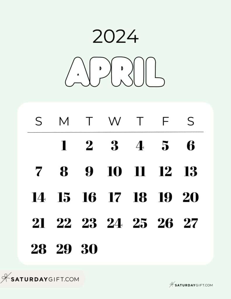 April 2024 Calendar - 20 Cute &amp;amp; Free Printables | Saturdaygift throughout Free Printable April 2024 Calendar With Clip Art