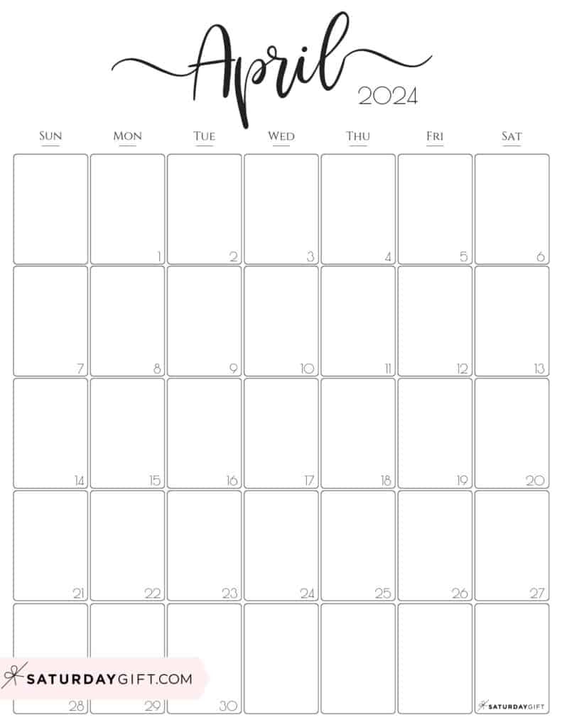 April 2024 Calendar - 20 Cute &amp;amp; Free Printables | Saturdaygift with regard to Free Printable Calendar April 2024 Portrait
