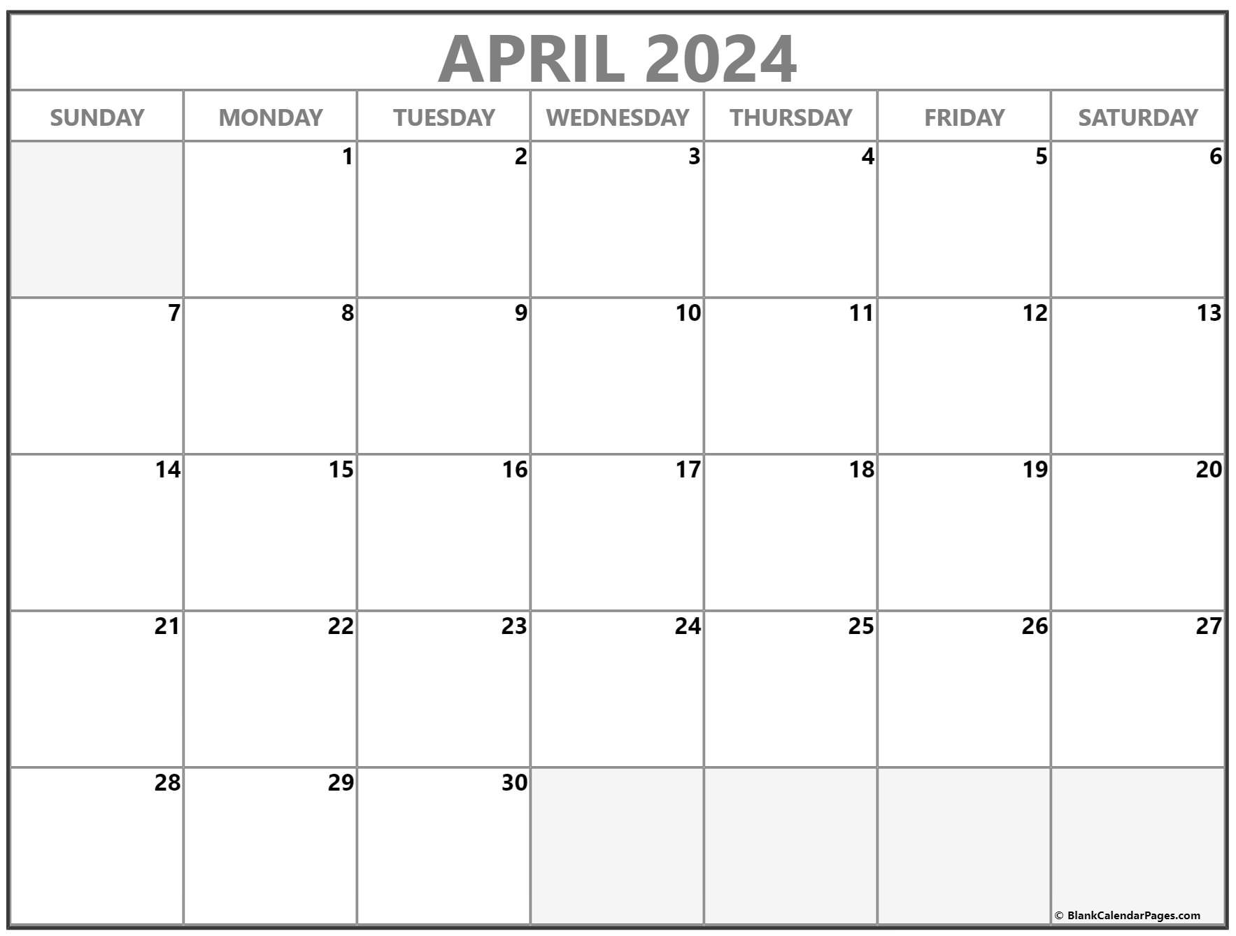 April 2024 Calendar Free Printable Calendar | Free Printable April 2024 Calendar Page