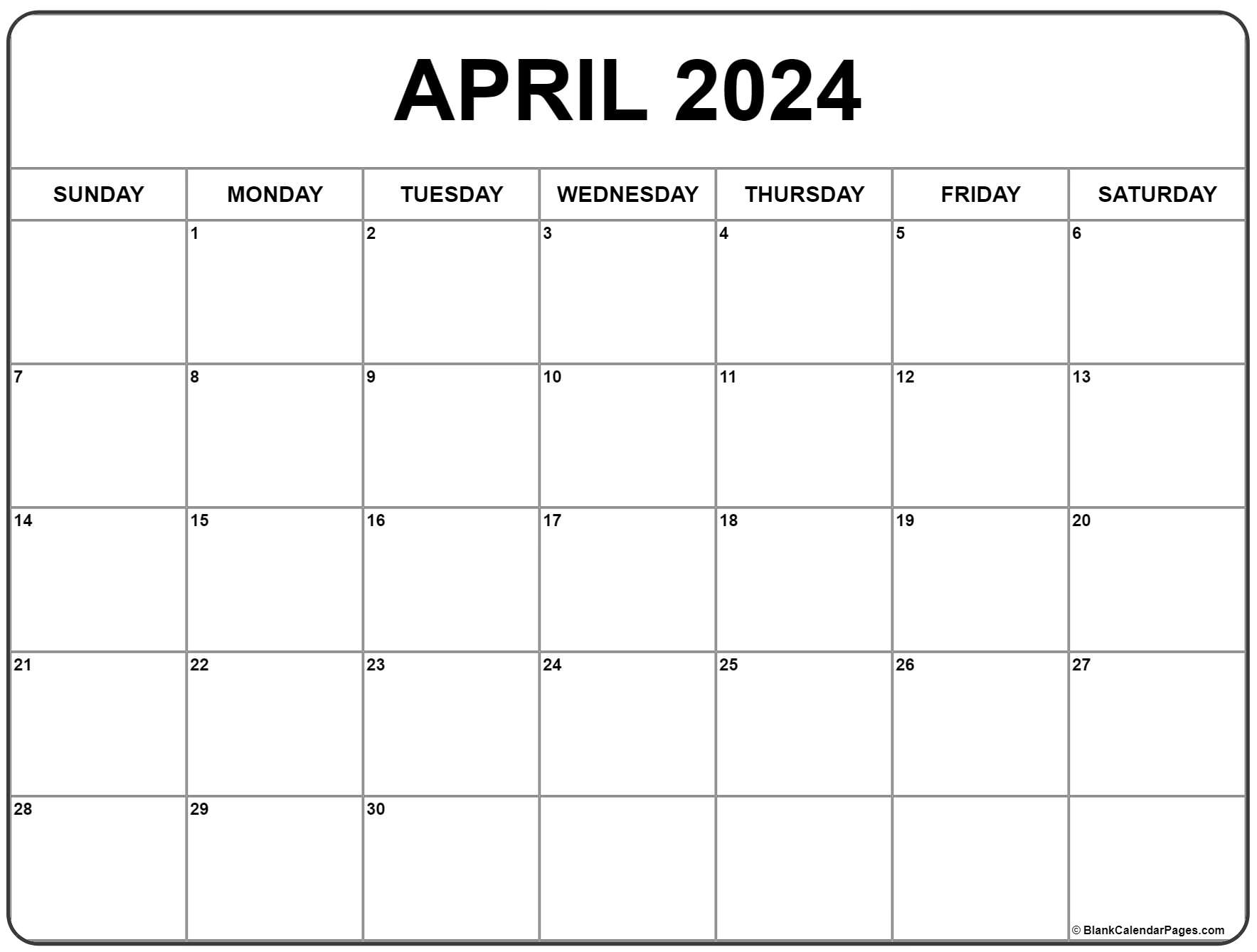 April 2024 Calendar | Free Printable Calendar in Free Printable Blank Calendar April 2024